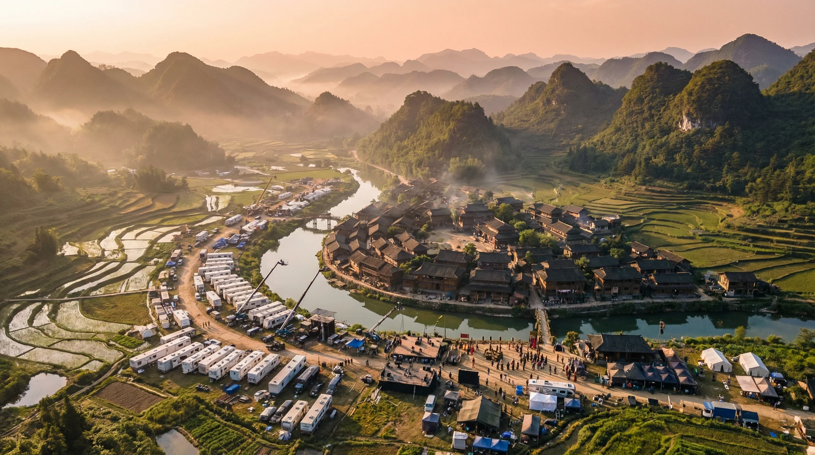 成人视频海角社区栏目航拍外景拍摄基地全景